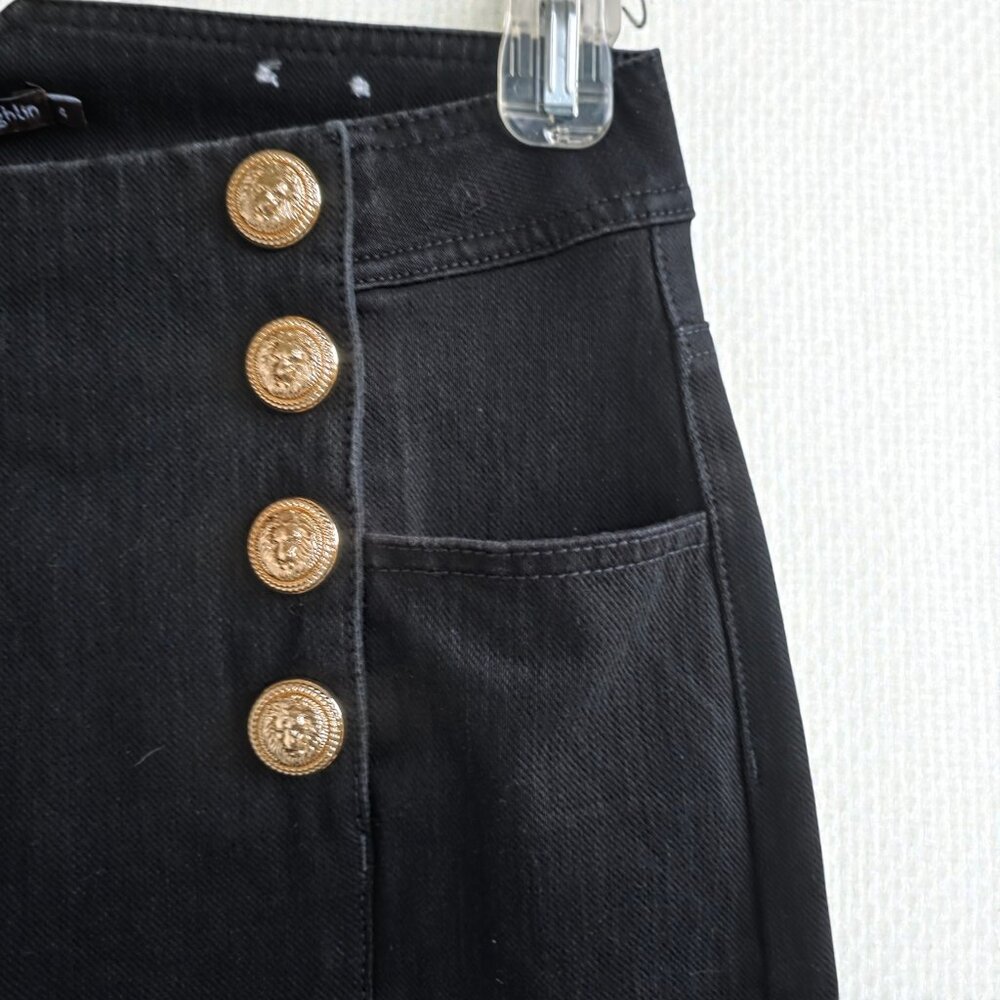 J. McLaughlin Hastings black denim high-rise skinny jeans gold button sailor - Picture 4 of 8